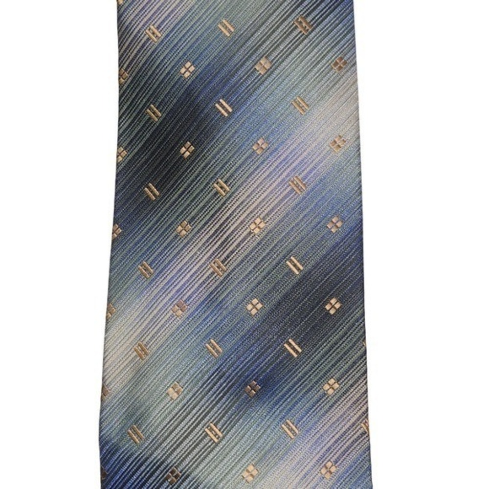 Vtg Allyn Saint George 100% Silk tie Men Blue Green Diagonal Pattern Classic‎